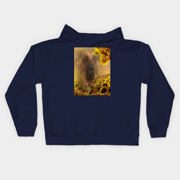 Bloodhound Dog Sunflower Kids Hoodie by nounejm